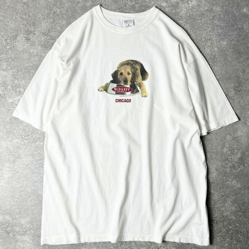 Rakuten - 90s USA製 OLD NAVY ドッグ プリント 半袖 Tシャツ / 90年代 アメリカ製 オールド ネイビー ホワイト 白 アドバタイジング 【中古】 古着 アメリカ古着 USED ユーズド 中古 VINTAGE US古着 アメカジ