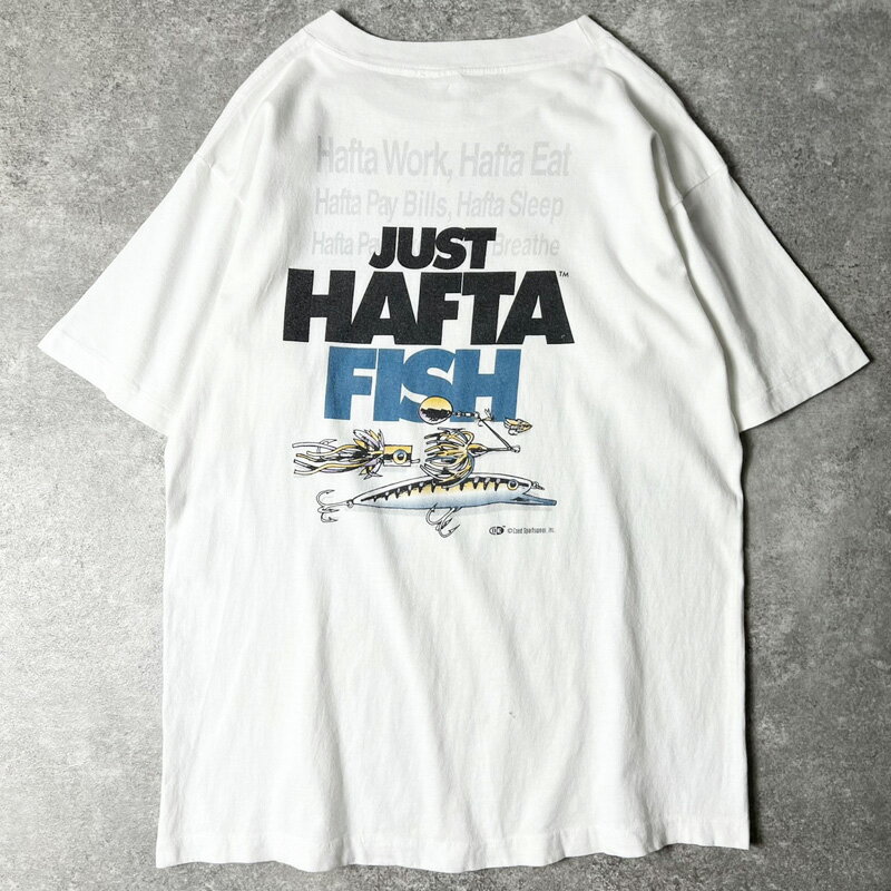 Rakuten - 90s フィッシング 両面 プリント 半袖 Tシャツ L / 90年代 オールド シングル ステッチ アニマル 釣り 魚 白 【中古】 古着 アメリカ古着 USED ユーズド 中古 VINTAGE US古着 アメカジ