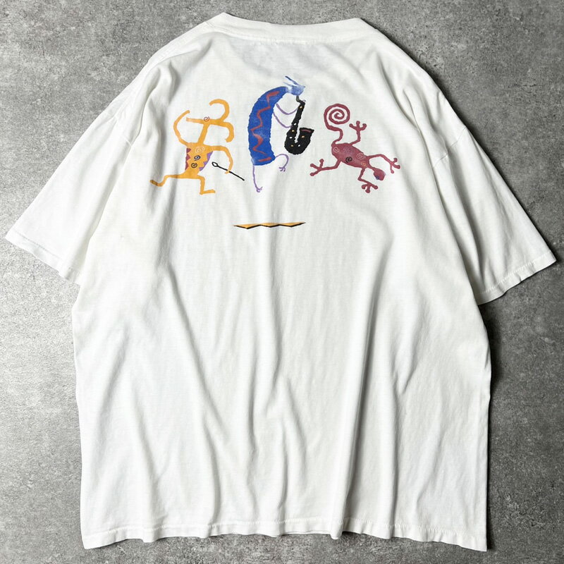 Rakuten - 90s ホピ族 ネイティブ アメリカン ココペリ 両面 プリント 半袖 Tシャツ XL / 90年代 オールド シングル ステッチ 精霊 ホワイト アート 【中古】 古着 アメリカ古着 USED ユーズド 中古 VINTAGE US古着 アメカジ