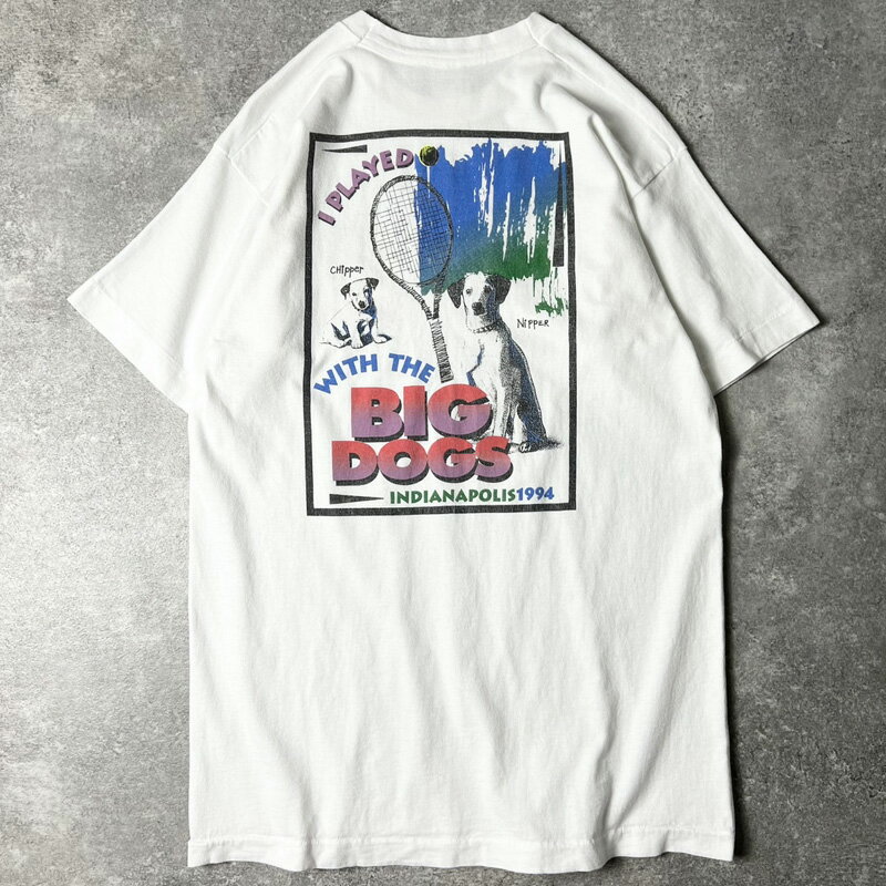 Rakuten - 90s USA製 BIG DOGS 1994 RCA テニス 両面 プリント 半袖 Tシャツ L / 90年代 アメリカ製 オールド シングル ステッチ ホワイト 白 【中古】 古着 アメリカ古着 USED ユーズド 中古 VINTAGE US古着 アメカジ