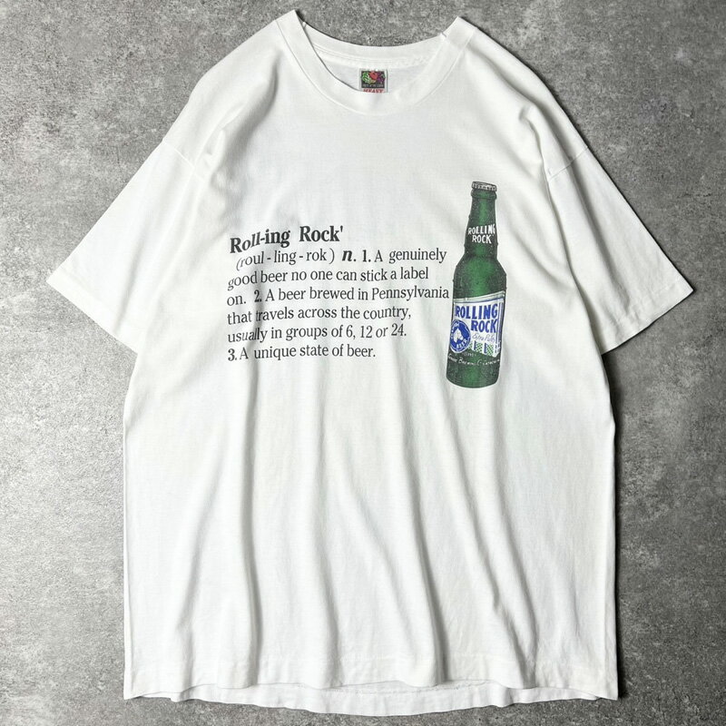 Rakuten - 90s USA製 Rolling Rock 両面 企業 プリント 半袖 Tシャツ XL / 90年代 アメリカ製 シングル ステッチ ビール 企業物 企業 ロゴ ボトル 【中古】 古着 アメリカ古着 USED ユーズド 中古 VINTAGE US古着 アメカジ
