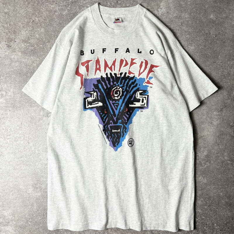Rakuten - 90s USA製 Buffalo Stampede ホッケー ロゴ プリント 半袖 Tシャツ L / 90年代 アメリカ製 オールド シングル ステッチ グレー 【中古】 古着 アメリカ古着 USED ユーズド 中古 VINTAGE US古着 アメカジ