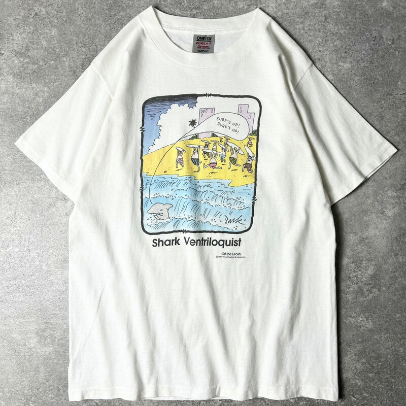 Rakuten - 80s USA製 サーフィン ジョーク イラスト プリント 半袖 Tシャツ L / 80年代 アメリカ製 ビンテージ シングル ステッチ アニマル サメ 【中古】 古着 アメリカ古着 USED ユーズド 中古 VINTAGE US古着 アメカジ