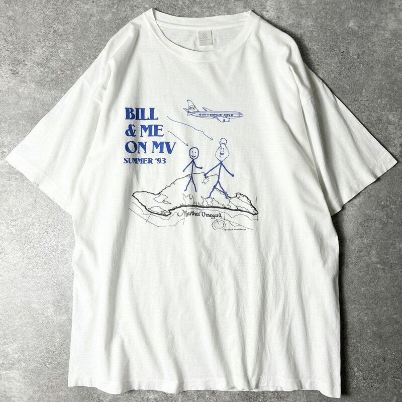 Rakuten - 90s 1993 ビル クリントン 大統領 イラスト プリント 半袖 Tシャツ XL / 90年代 オールド シングル ステッチ エアフォースワン 【中古】 古着 アメリカ古着 USED ユーズド 中古 VINTAGE US古着 アメカジ