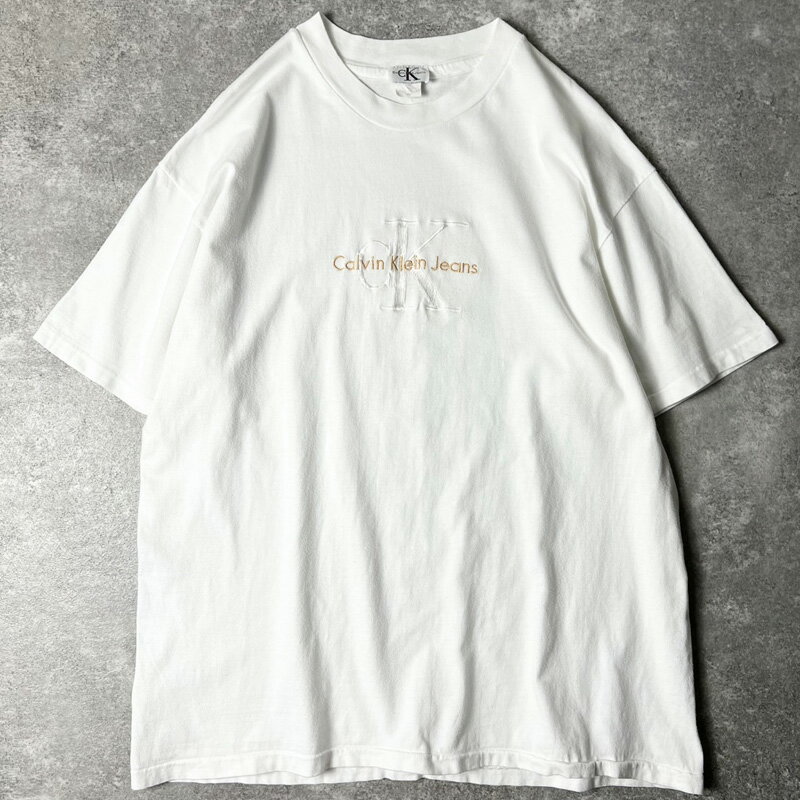 Rakuten - 90s USA製 Calvin Klein Jeans ロゴ刺繍 半袖 Tシャツ XL / 90年代 アメリカ製 カルバンクライン オールド シングル ステッチ CK 【中古】 古着 アメリカ古着 USED ユーズド 中古 VINTAGE US古着 アメカジ
