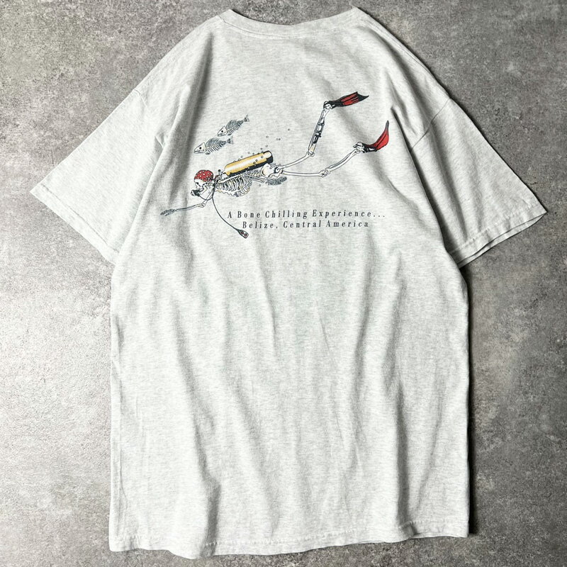 Rakuten - 00s スカル 企業物 イラスト 両面 プリント 半袖 Tシャツ L / 00年代 オールド 骸骨 ドクロ グレー スーベニア 企業 アート 【中古】 古着 アメリカ古着 USED ユーズド 中古 VINTAGE US古着 アメカジ
