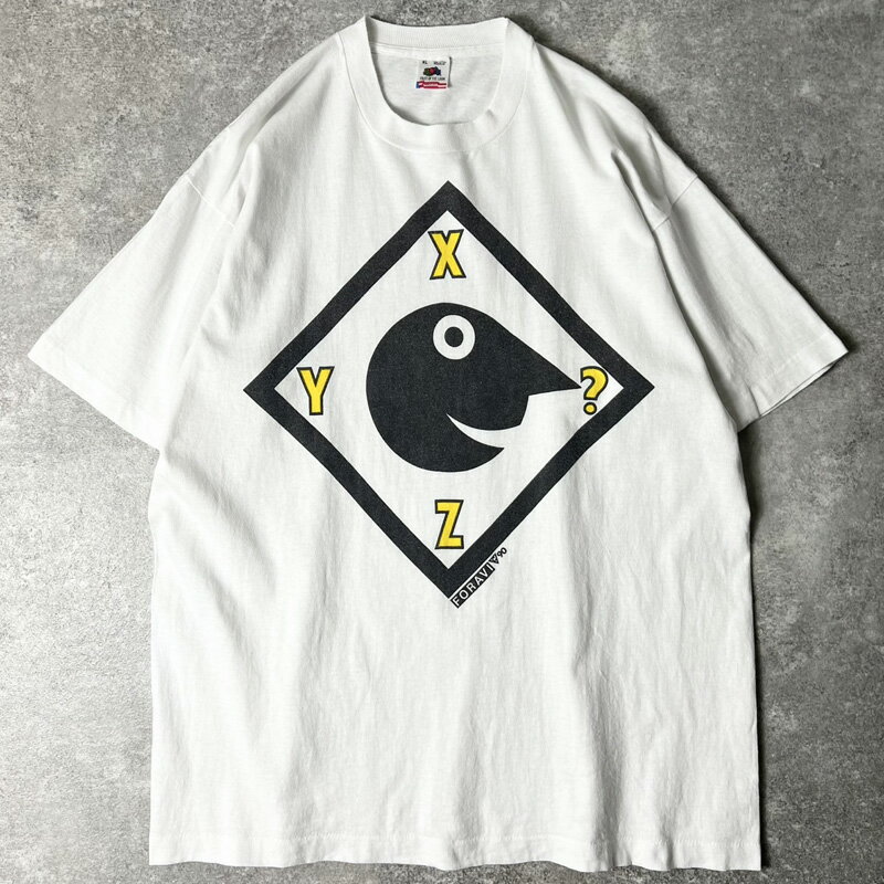 Rakuten - 90s USA製 XYZ? アート プリント 半袖 Tシャツ XL / 90年代 アメリカ製 オールド キャラクター シングル ステッチ ホワイト 白 【中古】 古着 アメリカ古着 USED ユーズド 中古 VINTAGE US古着 アメカジ
