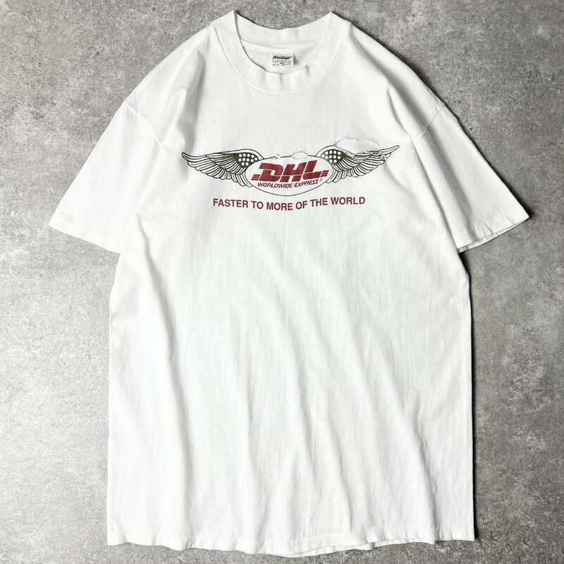Rakuten - 雰囲気系 90s USA製 DHL 企業物 ロゴ プリント 半袖 Tシャツ L / 90年代 アメリカ製 オールド 企業 シングル ステッチ 【中古】 古着 アメリカ古着 USED ユーズド 中古 VINTAGE US古着 アメカジ