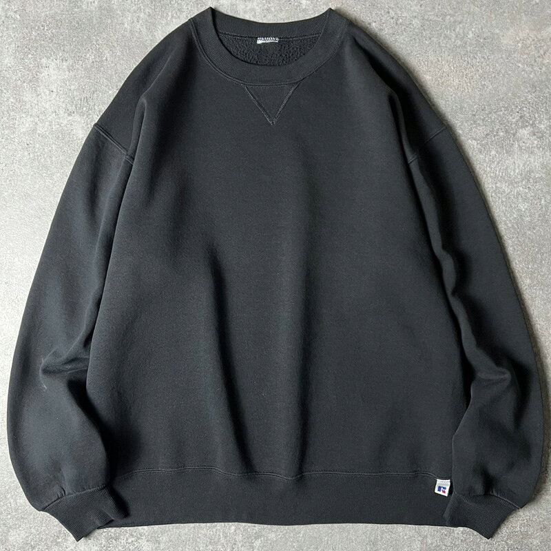 Rakuten - 90s RUSSELL 無地 前V スウェット トレーナー / 90年代 オールド ラッセル ブラック 黒 スエット