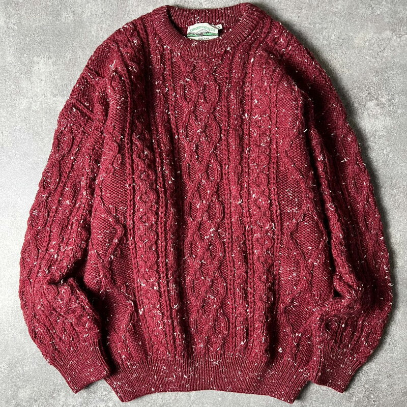 Rakuten - アイルランド製 aran crafts ウール フィッシャーマン ニット セーター M / アランクラフト アラン ワイン レッド 無地 ネップ