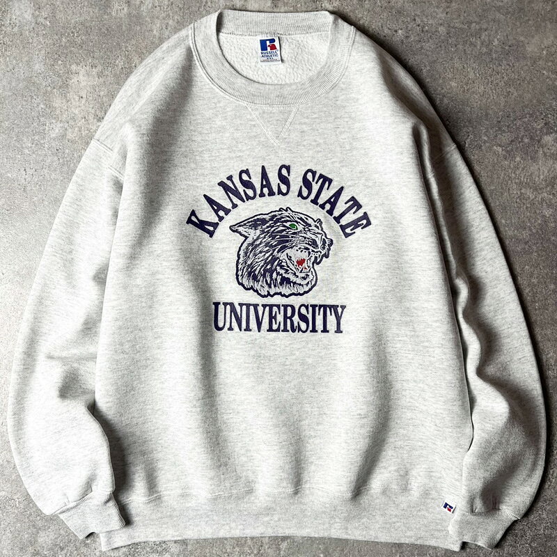 Rakuten - 90s USA製 RUSSELL 3段 カレッジ プリント スウェット トレーナー XXL / 90年代 アメリカ製 オールド ラッセル 霜降り グレー