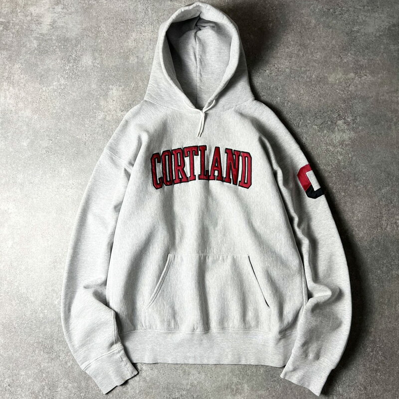 Rakuten - 90s USA製 Cotton Exchange カレッジ 刺繍 RWタイプ スウェット フード パーカー / 90年代 アメリカ製 リバース トレーナー グレー
