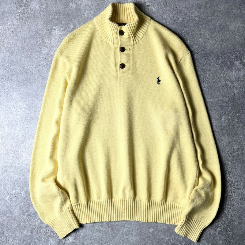 Rakuten - POLO RALPH LAUREN ヘンリ—ネック コットン ニット セーター L / ポロ ラルフローレン ポニー刺繍 ハイネック イエロー