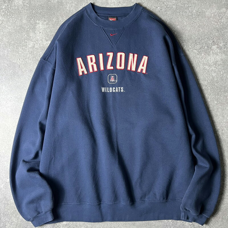 Rakuten - 00s NIKE TEAM センター スウォッシュ カレッジ ロゴ 刺繍 前V スウェット トレーナー L / 00年代 ナイキ ネイビー スウッシュ