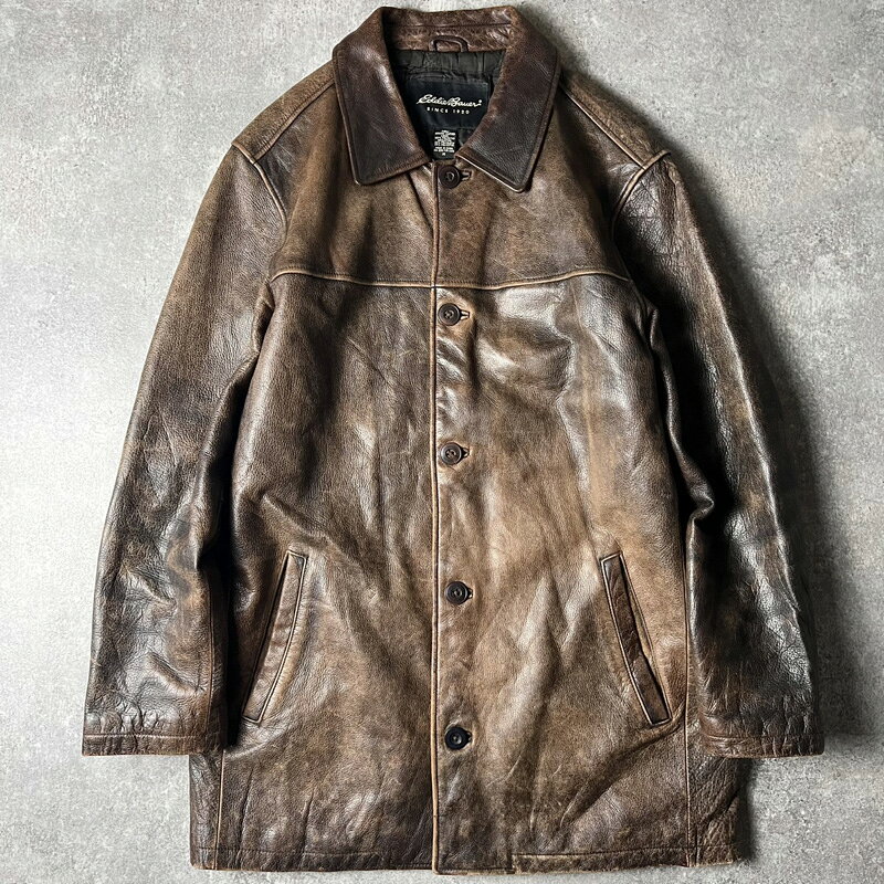 Rakuten - 00s Eddie Bauer 中綿 ライナー 本革 レザー カーコート M / 00年代 オールド ジャケット エディーバウアー ブラウン 革ジャン