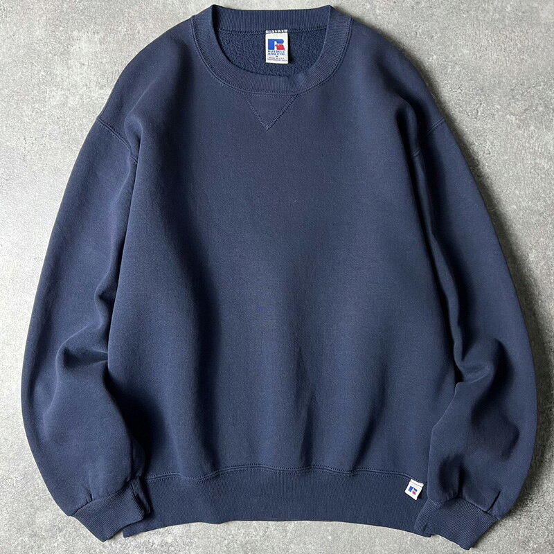 Rakuten - 雰囲気系 90s USA製 RUSSELL 無地 前V スウェット トレーナー M / 90年代 アメリカ製 オールド ラッセル 裏起毛 ネイビー ナス紺