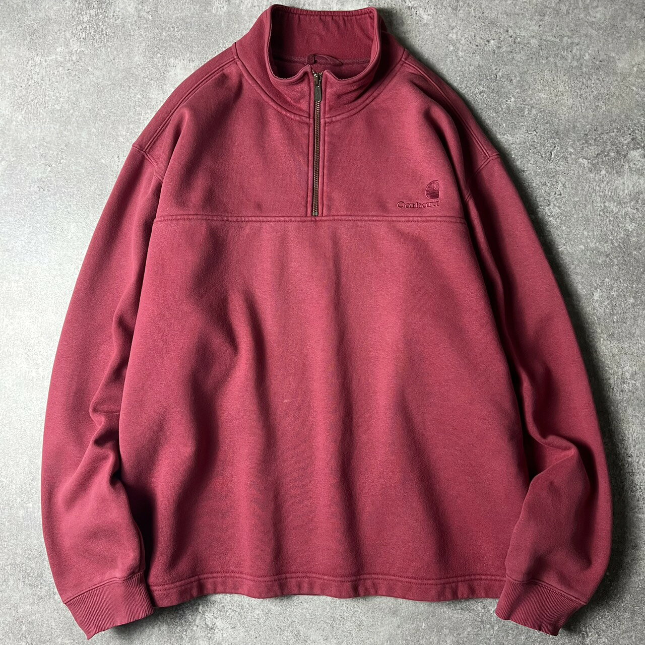 Carhartt ハーフジップ プルオーバー ハイネック スウェット トレーナー XL / カーハート オールド エンジ ワイン レッド