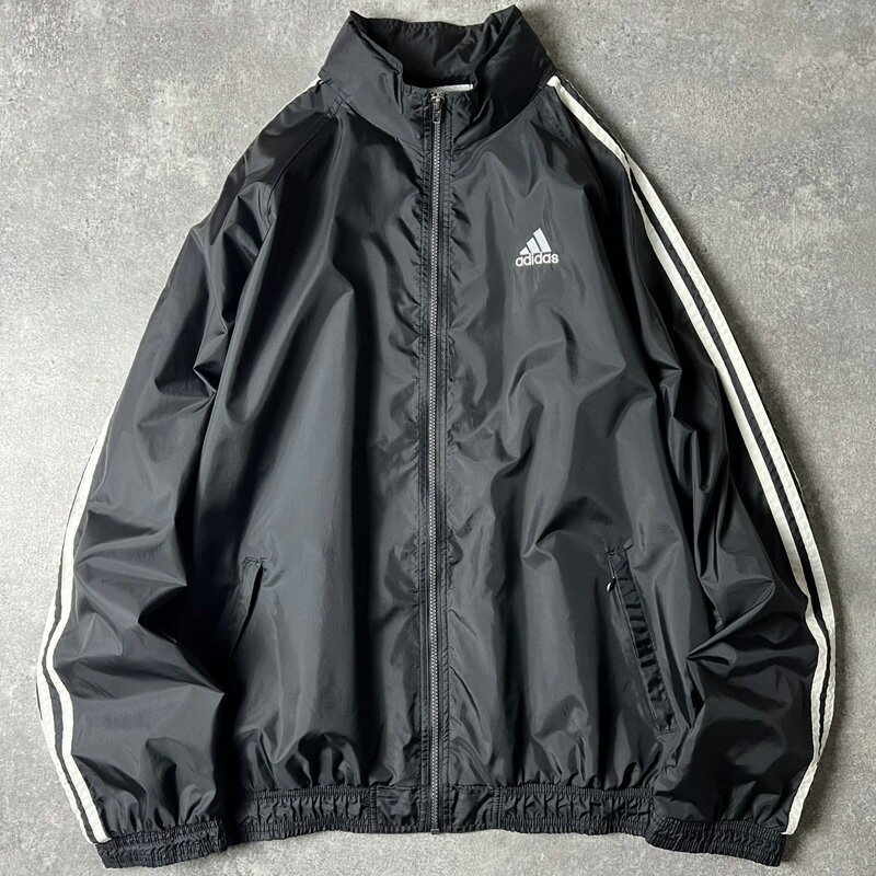 Rakuten - 90s adidas 収納 フード付き フルジップ ナイロン ジャケット XL / 90年代 オールド アディダス パフォーマンス ロゴ 3ストライプ 黒