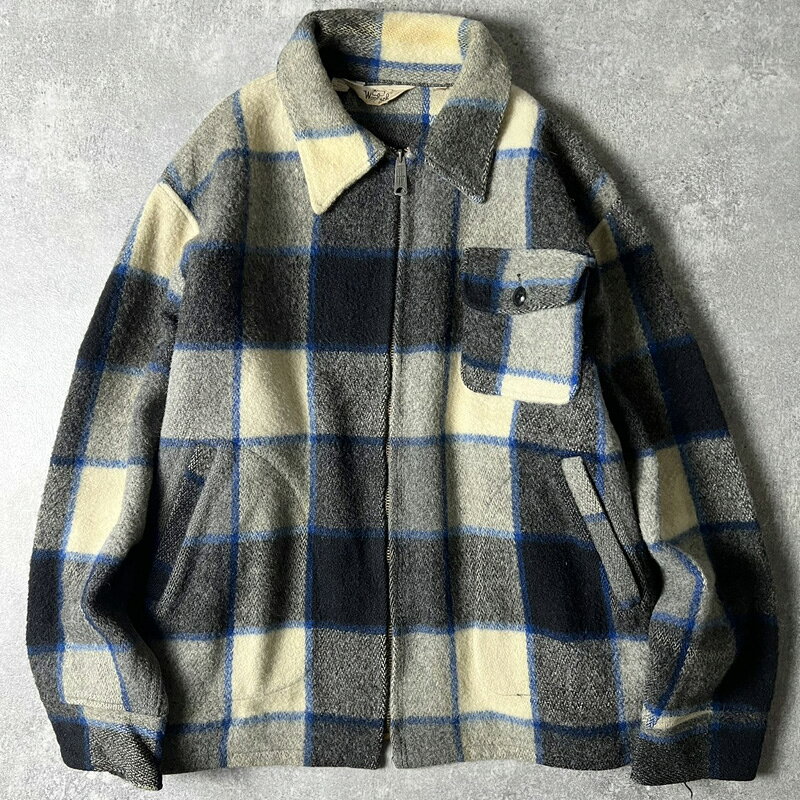Rakuten - 70s 白タグ WOOLRICH チェック ウール スポーツ ジャケット 46 / 70年代 ビンテージ ウールリッチ ボックス スポジャケ フルジップ Dポケ