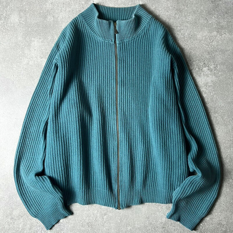 80s USA製 LLBean コットン ドライバーズ ニット カーディガン XL / 80年代 アメリカ製 ビンテージ エルエルビーン ハイネック セーター ターコイズ 【中古】 古着 アメリカ古着 USED ユーズド 中古 VINTAGE US古着 アメカジ（楽天・US古着 RUMRAGE 楽天市場店）