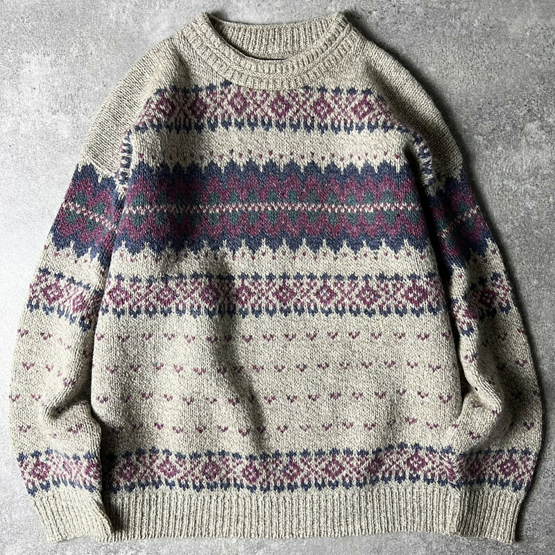 Rakuten - 80s USA製 黒タグ Eddie Bauer 総柄 ウール ニット セーター M / 80年代 アメリカ製 ビンテージ エディーバウアー ノルディック 【中古】 古着 アメリカ古着 USED ユーズド 中古 VINTAGE US古着 アメカジ