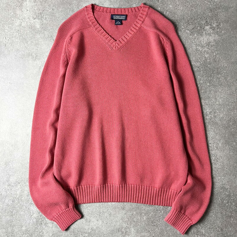 90s USA製 LAND'S END 無地 コットン ニット セーター M / 90年代 アメリカ製 オールド ランズエンド ピンク クルーネック 【中古】 古着 アメリカ古着 USED ユーズド 中古 VINTAGE US古着 アメカジ