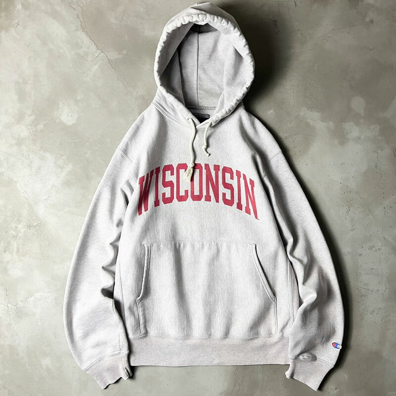 00s Champion カレッジ プリント オリジナル リバースウィーブ スウェット フード パーカー M / 00年代 オールド チャンピオン グレー 【中古】 古着 アメリカ古着 USED ユーズド 中古 VINTAGE US古着 アメカジ