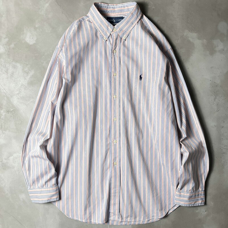 90s RALPH LAUREN ストライプ 長袖 ボタンダウン シャツ 17 1/2 / 90年代 オールド POLO ポロ ラルフローレン CLASSIC FIT 【中古】 古着 アメリカ古着 USED ユーズド 中古 VINTAGE US古着 アメカジ