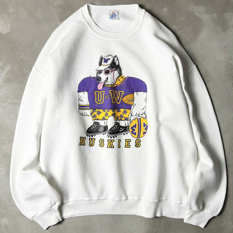 Rakuten - 80s USA製 JERZEES カレッジ キャラクター プリント スウェット トレーナー XL / 80年代 アメリカ製 ビンテージ ホワイト 白 【中古】 古着 アメリカ古着 USED ユーズド 中古 VINTAGE US古着 アメカジ