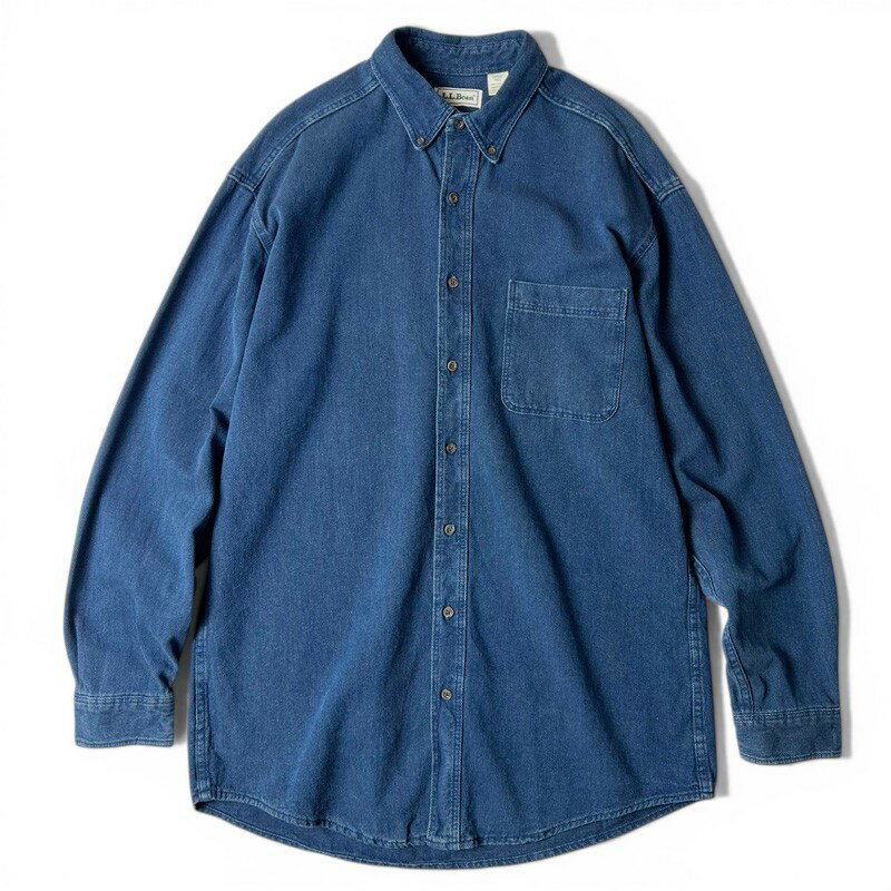 Rakuten - 90s USA製 LLBean 長袖 コットン ボタンダウン シャツ L / 90年代 アメリカ製 オールド エルエルビーン 無地 LLビーン 【中古】 古着 アメリカ古着 USED ユーズド 中古 VINTAGE US古着 アメカジ