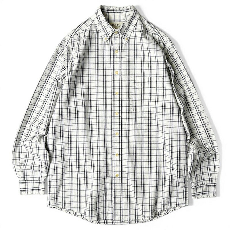 Rakuten - 90s Eddie Bauer チェック 長袖 コットン ボタンダウン シャツ M / 90年代 オールド 白タグ エディーバウアー 白 紺 【中古】 古着 アメリカ古着 USED ユーズド 中古 VINTAGE US古着 アメカジ