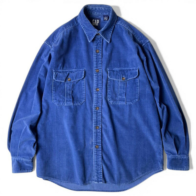 Rakuten - 90s GAP 長袖 コットン コーデュロイ シャツ M / 90年代 オールド ギャップ 無地 ブルー 青 コーズ 【中古】 古着 アメリカ古着 USED ユーズド 中古 VINTAGE US古着 アメカジ