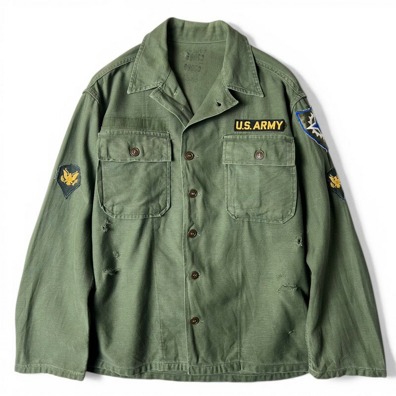 Rakuten - 雰囲気系 50s US ARMY 米軍実物 OG-107 コットン サテン ユーティリティ シャツ 1st 筒袖 初期 / 50年代 ビンテージ ミリタリー ジャケット 【中古】 古着 アメリカ古着 USED ユーズド 中古 VINTAGE US古着 アメカジ
