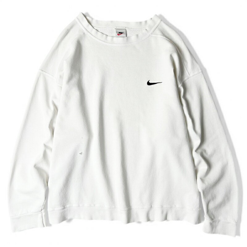 Rakuten - 雰囲気系 90s NIKE ワンポイント スウォッシュ ロゴ刺繍 スウェット トレーナー L / 90年代 ナイキ メキシコ製 スウッシュ ホワイト 白 【中古】 古着 アメリカ古着 USED ユーズド 中古 VINTAGE US古着 アメカジ