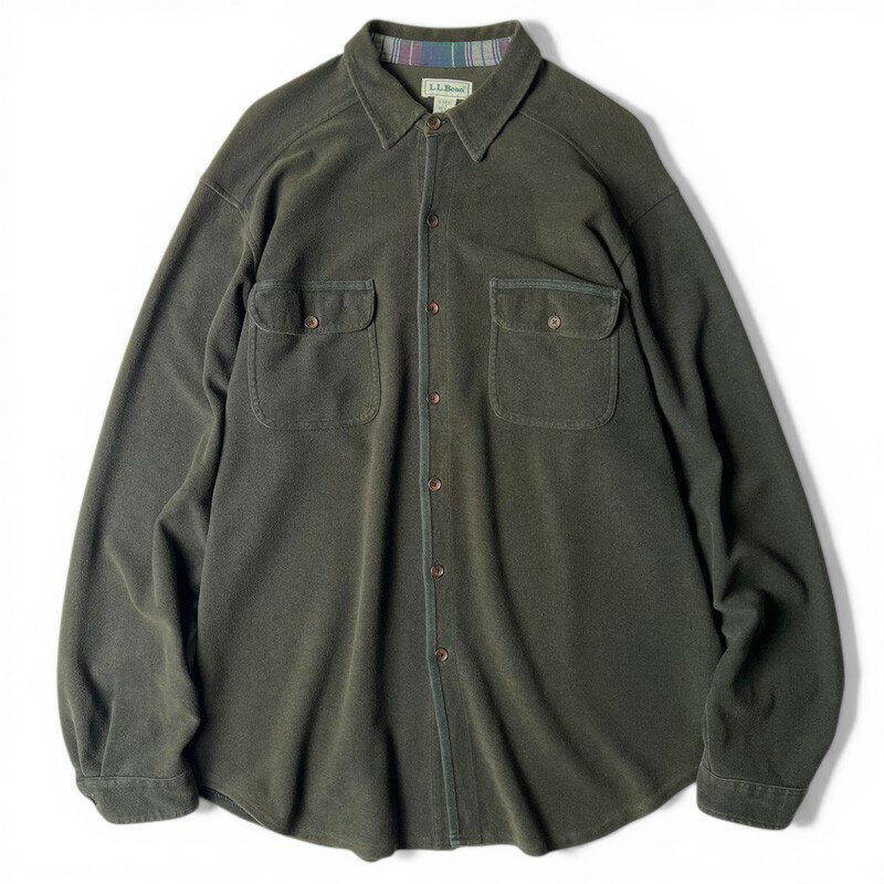 Rakuten - 90s LLBean 長袖 コットン シャツ L / 90年代 オールド エルエルビーン 無地 LLビーン チェック 切替 オリーブ 【中古】 古着 アメリカ古着 USED ユーズド 中古 VINTAGE US古着 アメカジ