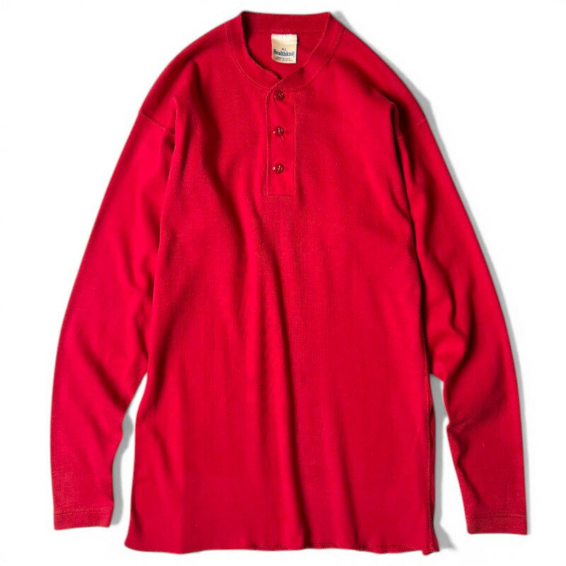 Rakuten - 80s USA製 Healthknit リブ編み 長袖 ヘンリ—ネック Tシャツ XL / 80年代 ビンテージ アメリカ製 ロンT サーマル 赤 レッド 無地 【中古】 古着 アメリカ古着 USED ユーズド 中古 VINTAGE US古着 アメカジ