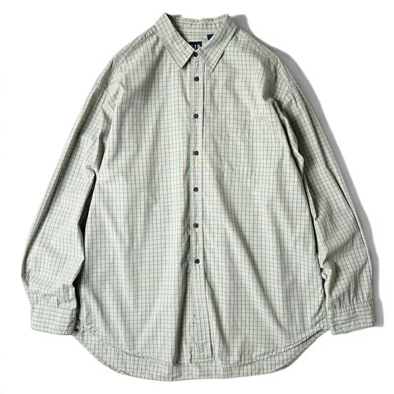 Rakuten - 90s GAP チェック 長袖 コットン シャツ XXL / 90年代 オールド ギャップ グレー グリーン 緑 灰 チェックシャツ 【中古】 古着 アメリカ古着 USED ユーズド 中古 VINTAGE US古着 アメカジ