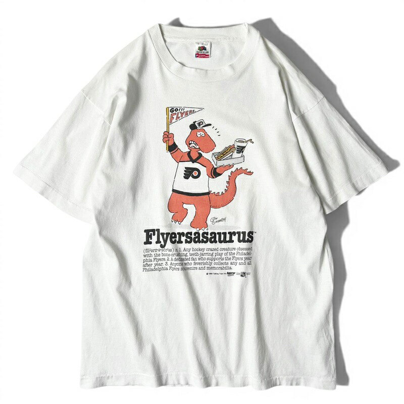 Rakuten - 80s USA製 恐竜 NHL キャラクター イラスト プリント Tシャツ L / 80年代 アメリカ製 ビンテージ シングル ステッチ アニマル アート 【中古】 古着 アメリカ古着 USED ユーズド 中古 VINTAGE US古着 アメカジ