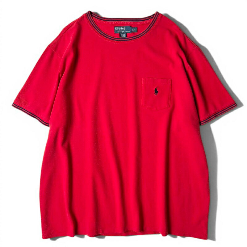 Rakuten - 90s POLO RALPH LAUREN ポケット付き コットン 鹿の子 半袖 Tシャツ XXL / 90年代 オールド ポロ ラルフローレン ポケT レッド 赤 【中古】 古着 アメリカ古着 USED ユーズド 中古 VINTAGE US古着 アメカジ