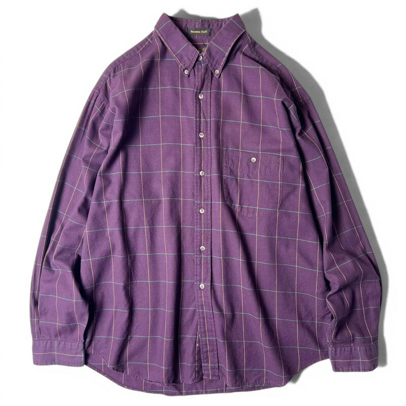 Rakuten - 80s 黒タグ Eddie Bauer コットン チェック 長袖 3点留め ボタンダウン シャツ XL / 80年代 ビンテージ エディーバウアー パープル 【中古】 古着 アメリカ古着 USED ユーズド 中古 VINTAGE US古着 アメカジ