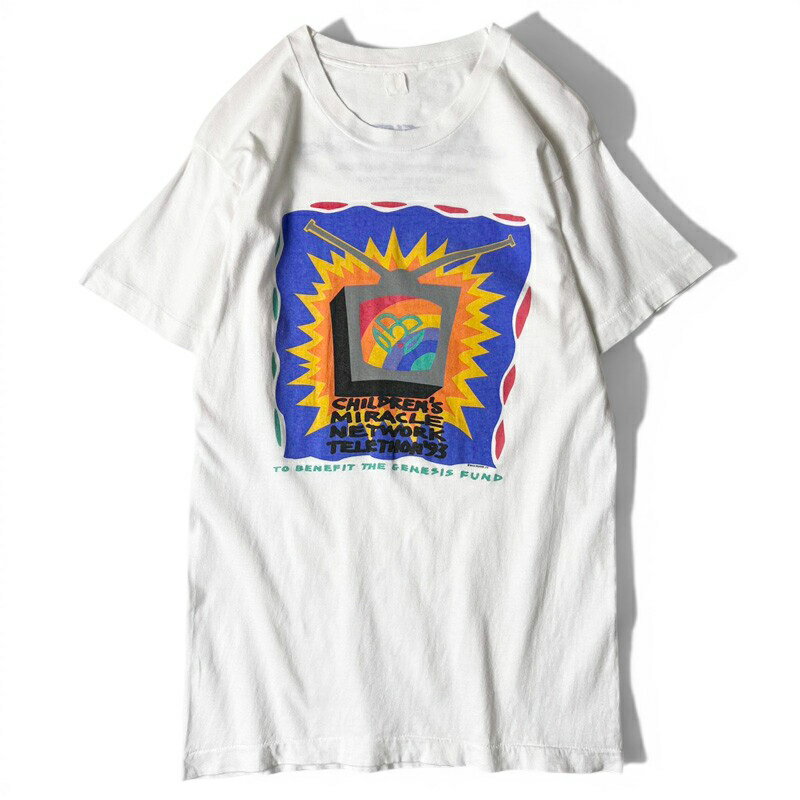 Rakuten - 90s USA製 1993 両面 アート プリント 半袖 Tシャツ / 90年代 オールド シングル ステッチ ホワイト 企業物 テレビ グラフィック 【中古】 古着 アメリカ古着 USED ユーズド 中古 VINTAGE US古着 アメカジ