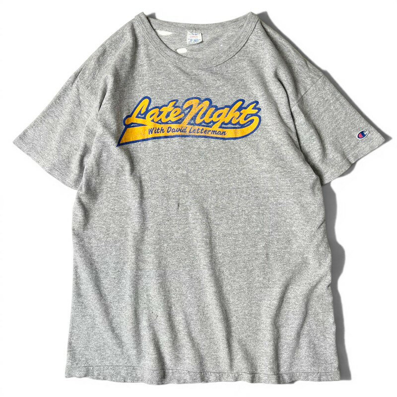 Rakuten - 雰囲気系 80s USA製 Champion 88/12 ロゴ プリント 半袖 Tシャツ L / 80年代 アメリカ製 チャンピオン ビンテージ 霜降り グレー 襤褸 【中古】 古着 アメリカ古着 USED ユーズド 中古 VINTAGE US古着 アメカジ