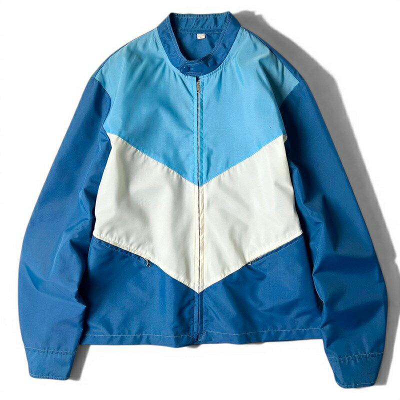 Rakuten - 70s 80s UNKNOWN スタンドカラー フルジップ ナイロン ジャケット L / 70年代 80年代 ビンテージ ブルー ホワイト ジャンパー 【中古】 古着 アメリカ古着 USED ユーズド 中古 VINTAGE US古着 アメカジ