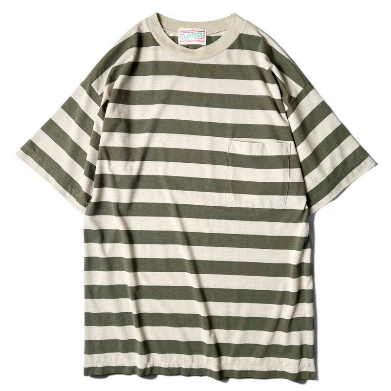 Rakuten - 80s CLOVELLY ポケット付き ワイド ボーダー 半袖 Tシャツ / 80年代 ビンテージ シングル ステッチ ボーダーT 2トーン 【中古】 古着 アメリカ古着 USED ユーズド 中古 VINTAGE US古着 アメカジ
