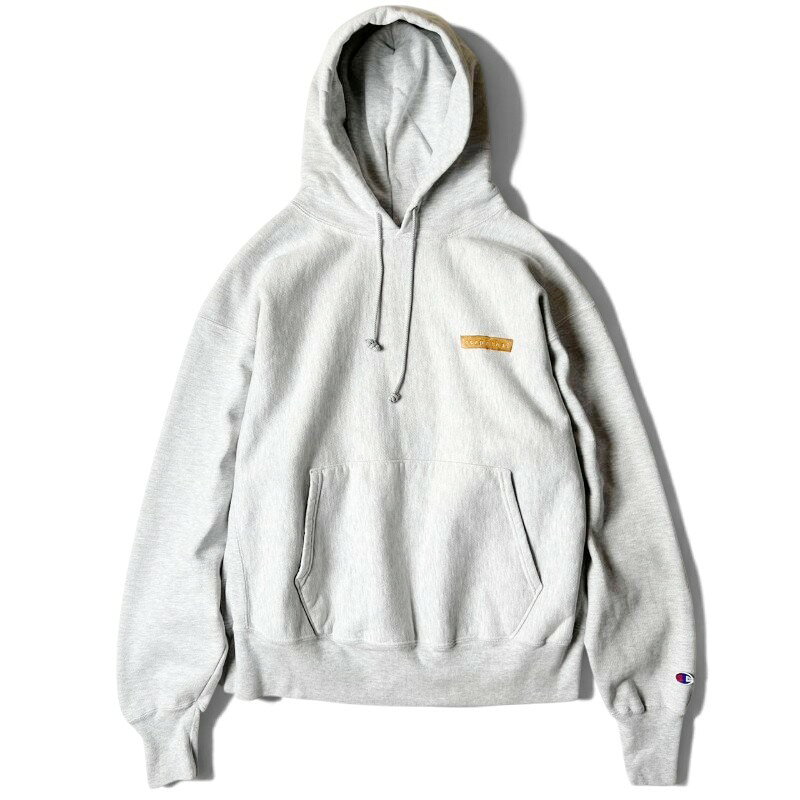 90s Champion 企業 ロゴ 刺繍 リバースウィーブ スウェット フード パーカー XL / 90年代 オールド チャンピオン トレーナー グレー 霜降り 【中古】 古着 アメリカ古着 USED ユーズド 中古 VINTAGE US古着 アメカジ