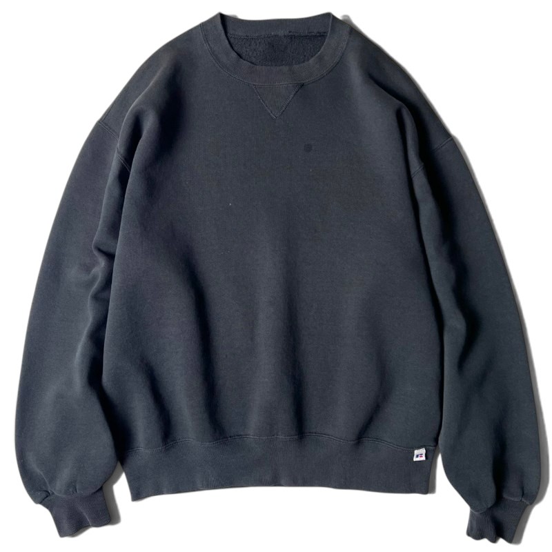 雰囲気系 90s RUSSELL 無地 前V スウェット トレーナー / 90年代 オールド ラッセル ブラック 黒 スエット 【中古】 古着 アメリカ古着 USED ユーズド 中古 VINTAGE US古着 アメカジ