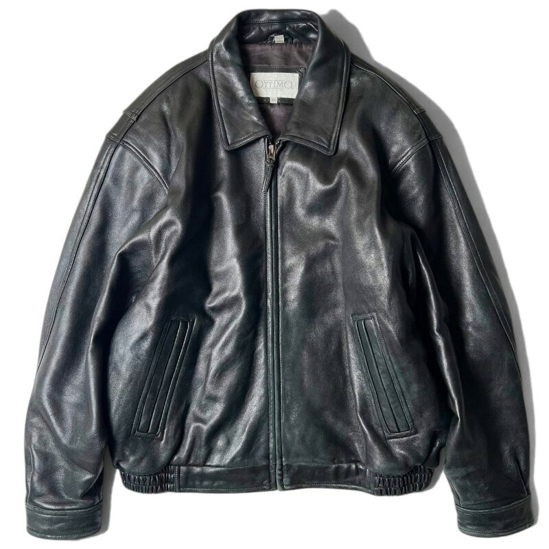 90s 00s OTTIMO 中綿入り 本革 スムース レザー ジャケット XL / 90年代 00年代 オールド 革ジャン ブラック 黒 スイングトップ 【中古】 古着 アメリカ古着 USED ユーズド 中古 VINTAGE US古着 アメカジ