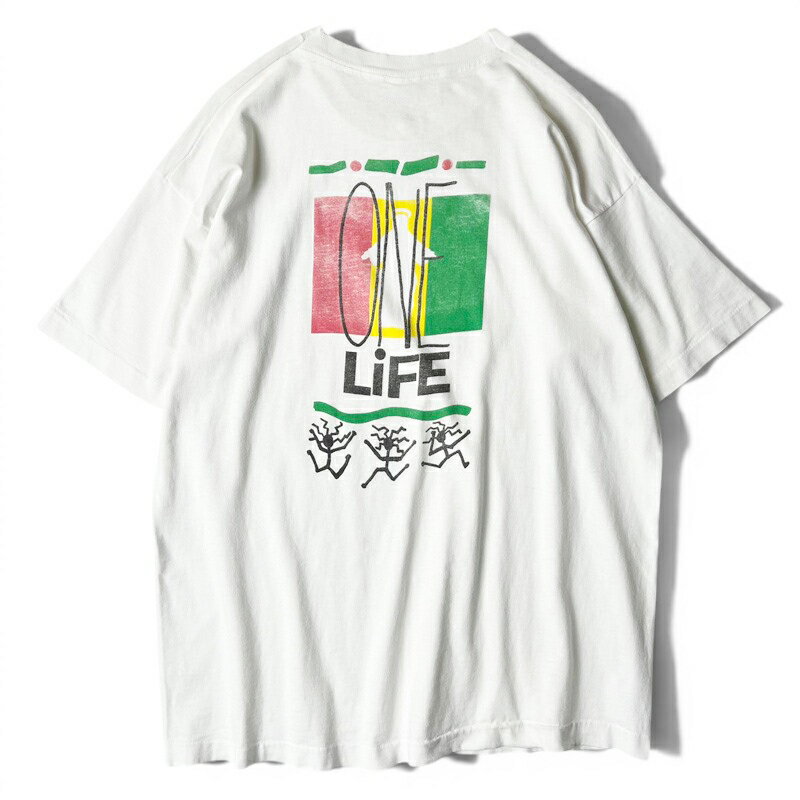 Rakuten - 雰囲気系 90s 1993 ONE LOVE ラスタカラー アート プリント 半袖 Tシャツ / 90年代 オールド シングル ステッチ ホワイト 【中古】 古着 アメリカ古着 USED ユーズド 中古 VINTAGE US古着 アメカジ