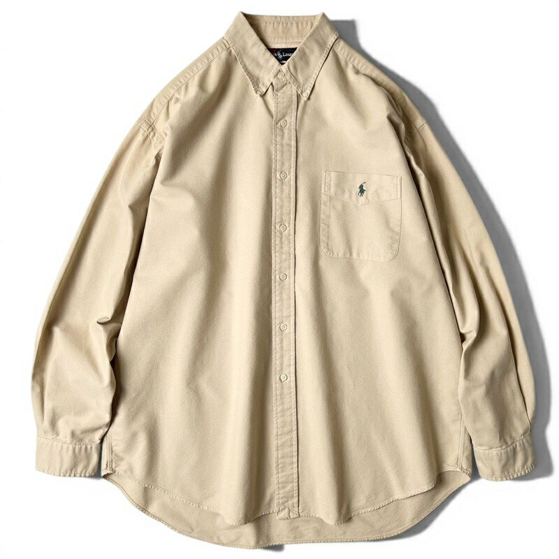 Rakuten - BIG SHIRT 90s RALPH LAUREN 長袖 コットン ボタンダウン シャツ L / 90年代 POLO ポロ ラルフローレン カーキ ベージュ ポケット付き 【中古】 古着 アメリカ古着 USED ユーズド 中古 VINTAGE US古着 アメカジ