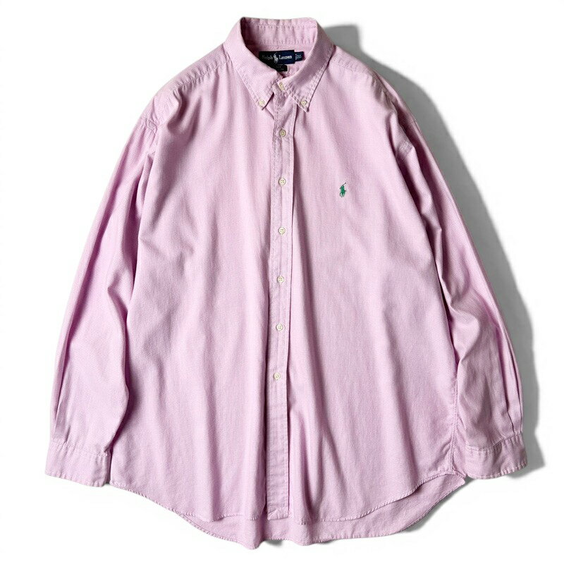 Rakuten - 90s RALPH LAUREN 千鳥格子 長袖 コットン ボタンダウン シャツ XL / 90年代 POLO ポロ ラルフローレン BLAKE ピンク ポニー刺繍 【中古】 古着 アメリカ古着 USED ユーズド 中古 VINTAGE US古着 アメカジ